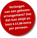 Verlengen  van een gekozen arrangement? Dat dat kan altijd en kost € 17,00 extra per persoon.